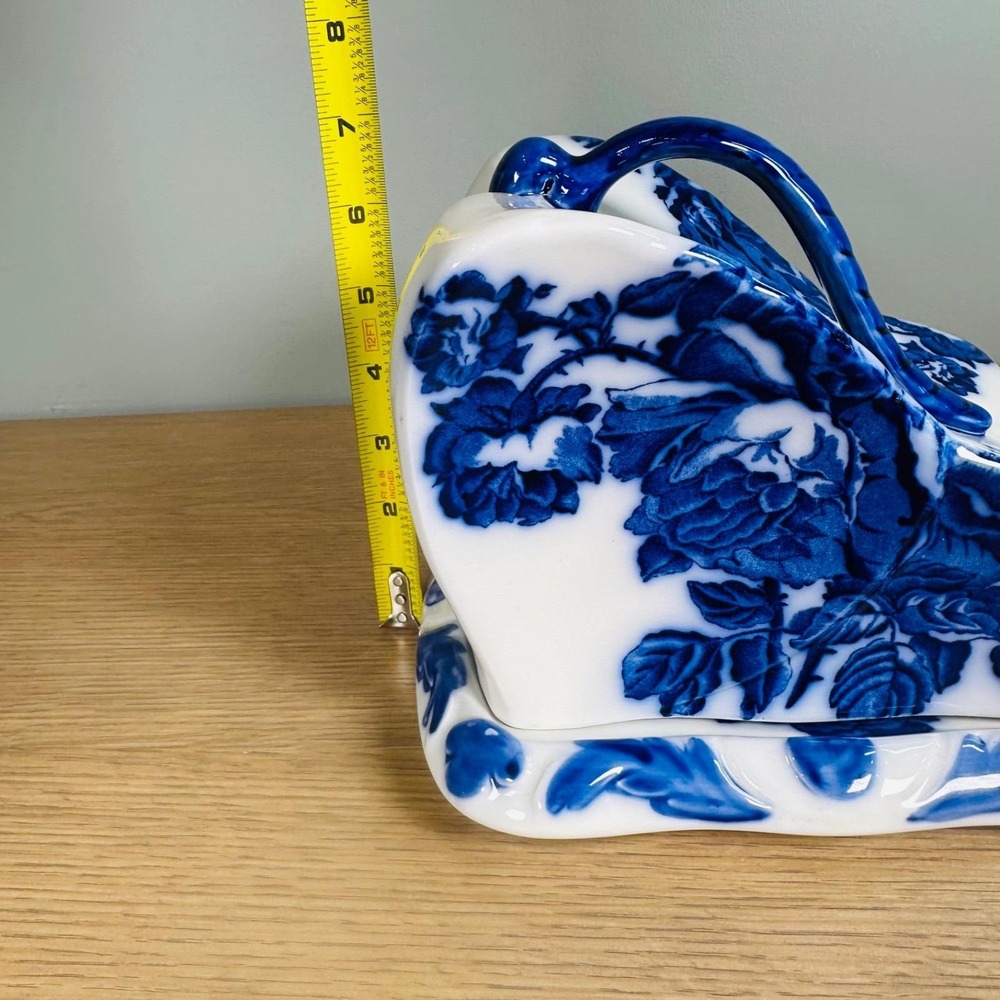 VTG Blakeney Ironstone Flow Blue Rose Cheese Keeper Dish Staffordshire England - Picture 11 of 15